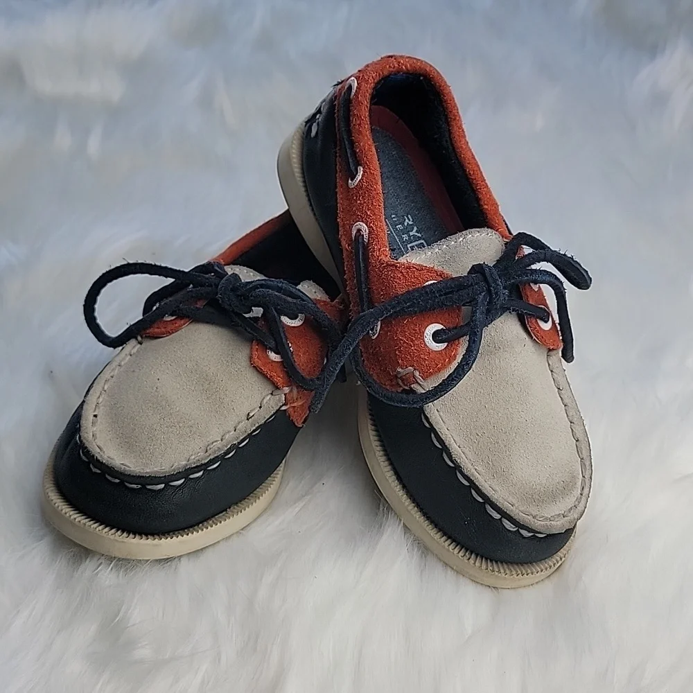 SPERRY Blue Orange Color‎ Block Leather Suede Preppy Summer Lace Up Boat Shoes 9